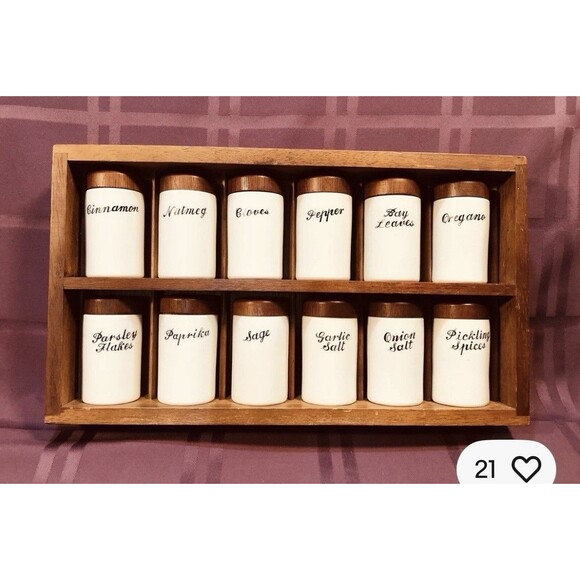 Vtg MCM Spice Wood Porcelain Jars Japan 1960s Lagardo Tackett Style Replacements - Picture 8 of 8